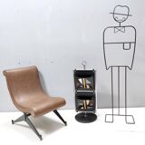 Black Leather and Chrome-Plated Metal Magazine Rack by Salmistraro, Italy