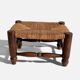 Rustic French Low Footstool in Turned Wood and Rush, Early 20th Century