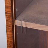 Small Restored Art Deco Display Bookcase, Walnut and Glass, Czech, 1930s