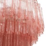 Mid Modern Italian Pink Murano Glass Cascading Suspension Lamp with Brass Frame