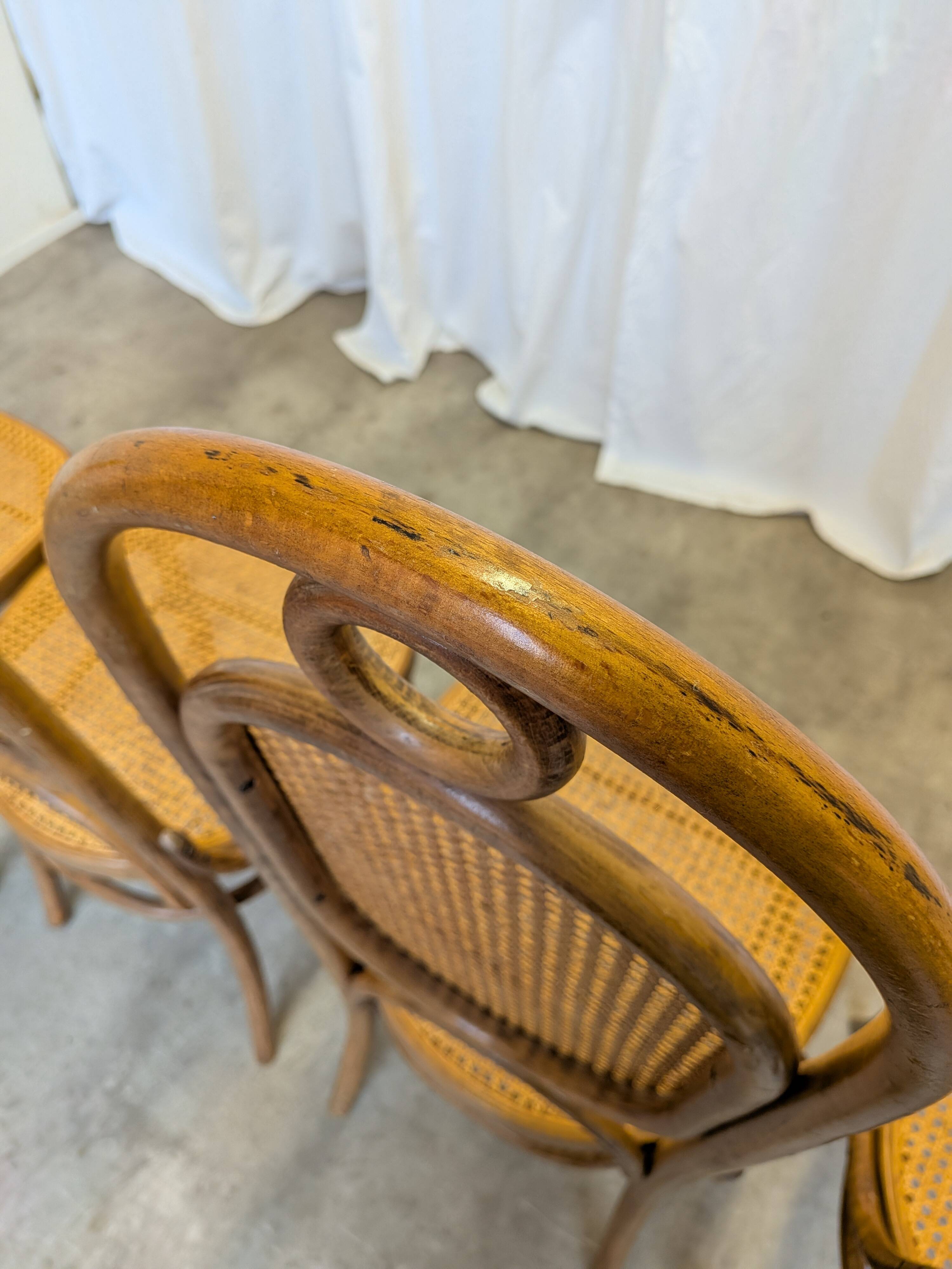 Set of 4 Vintage Bentwood Cane Dining Chair, Thonet Style, 1970s Yugoslavia