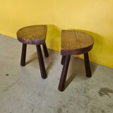 Set vintage french oak wooden stools, from the 1970