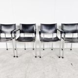 Vintage chrome and leather dining chairs set of 4 - 1980s