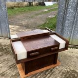 Vintage elm veneer dressing table with 1 drawer and 2 resin lamps.
