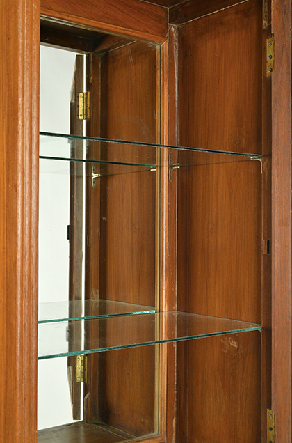 Antique teak showcase with mirror