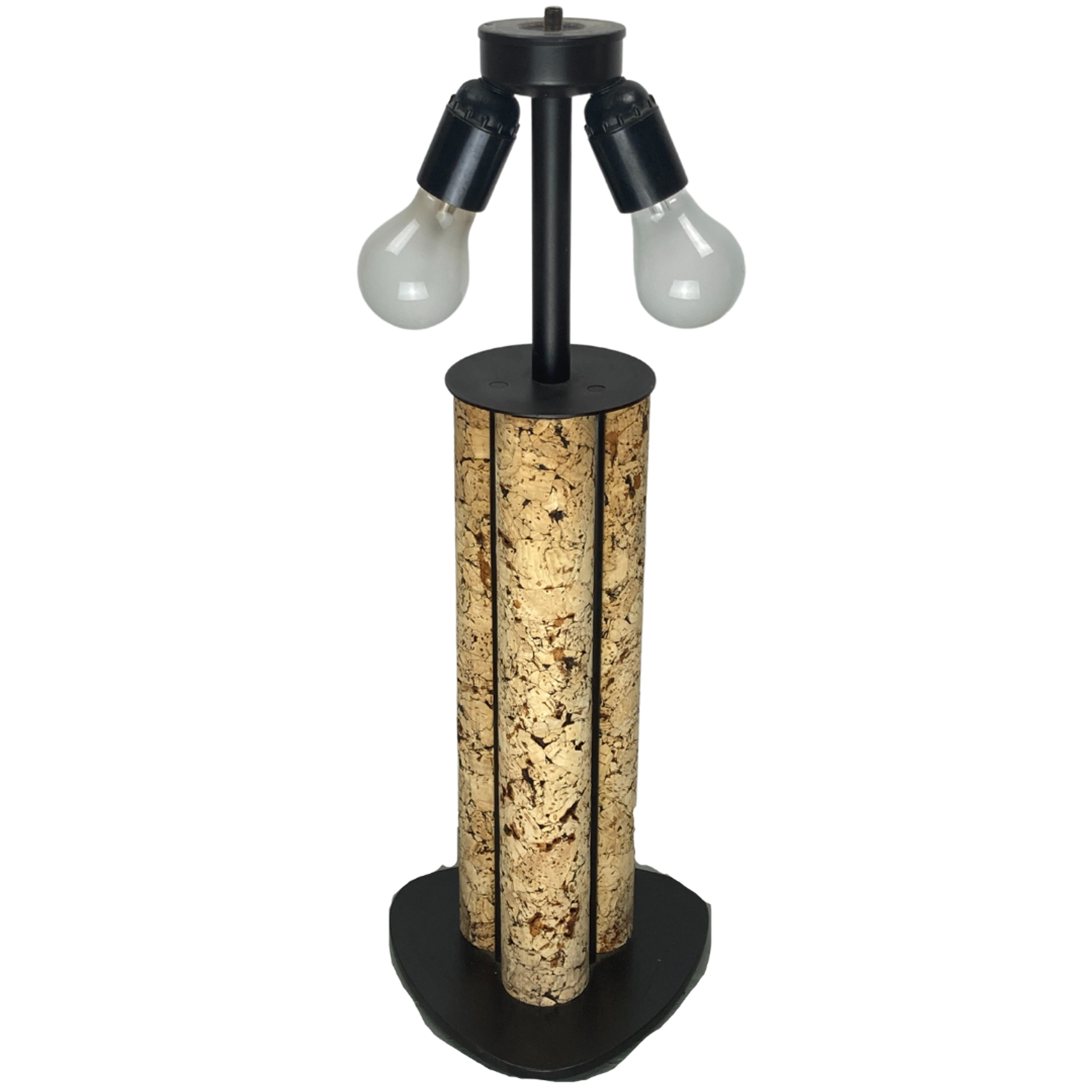 Large Cork and Black Metal Table Lamp, Germany, 1970s