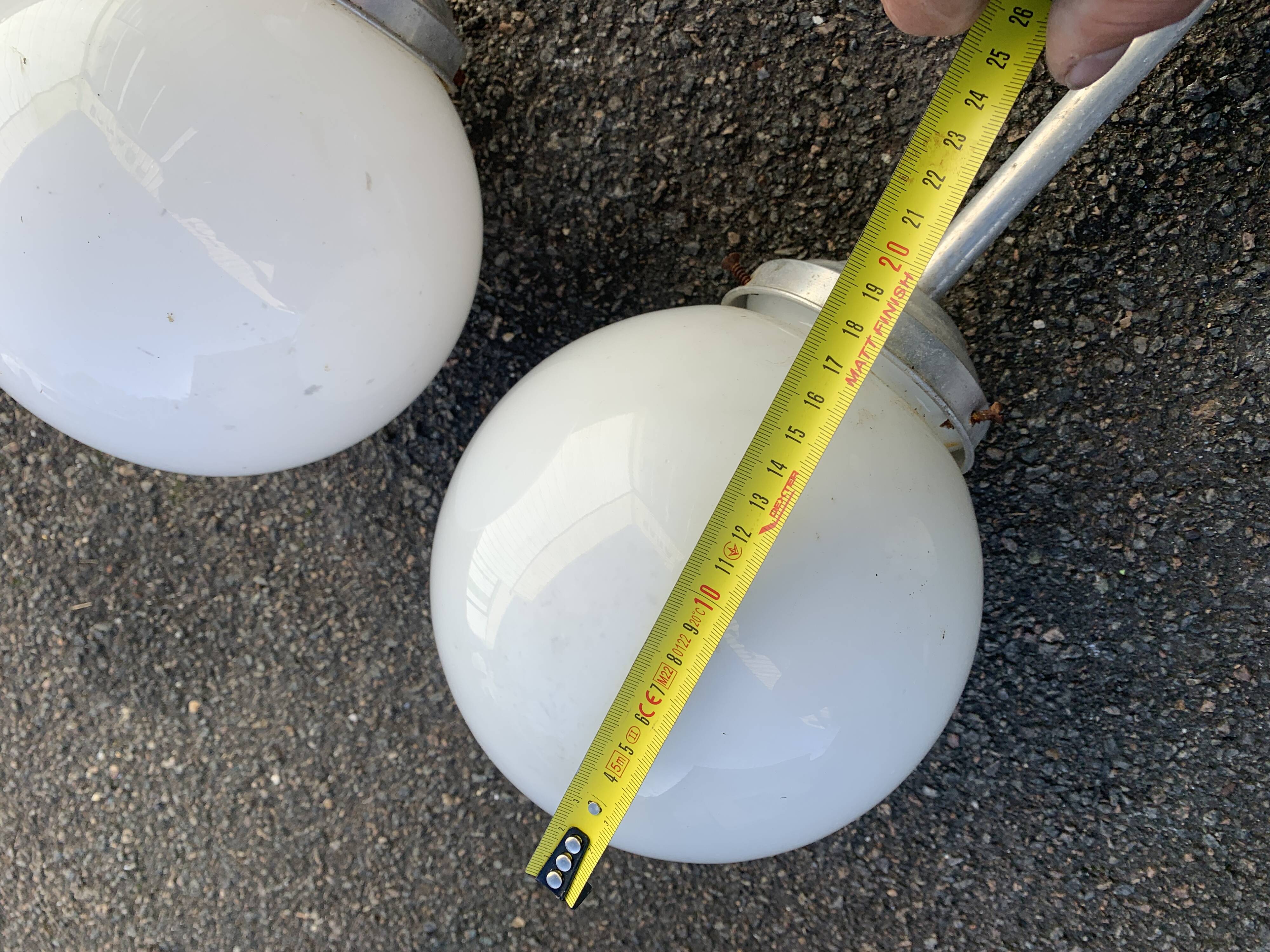 Pair of vintage white opaline school chandeliers