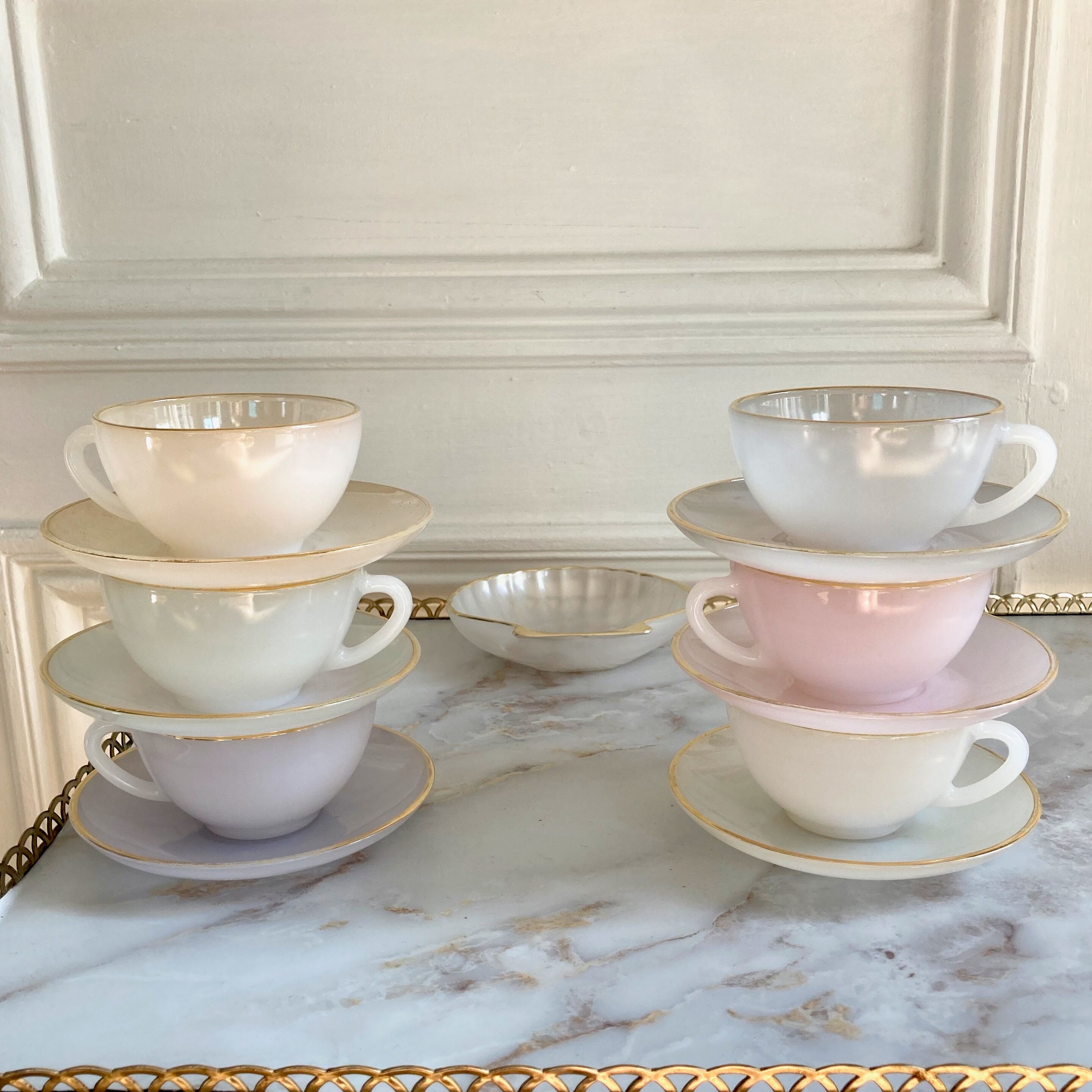 Serving Harlequin vintage opaline glass cups