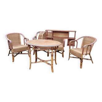 Antique rattan winter lounge set (7 pieces)