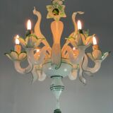 Venetian chandelier in opaline white and green Murano glass