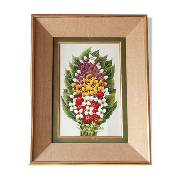 Painting, signed oil painting, flowers, 60s