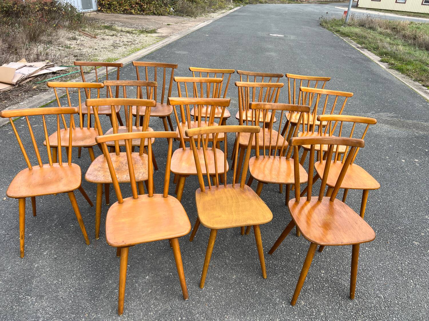 Suite of 18 mismatched Scandinavian chairs