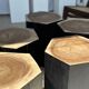 Set of 5 hexagonal bicolour suar stools forming accent furniture.