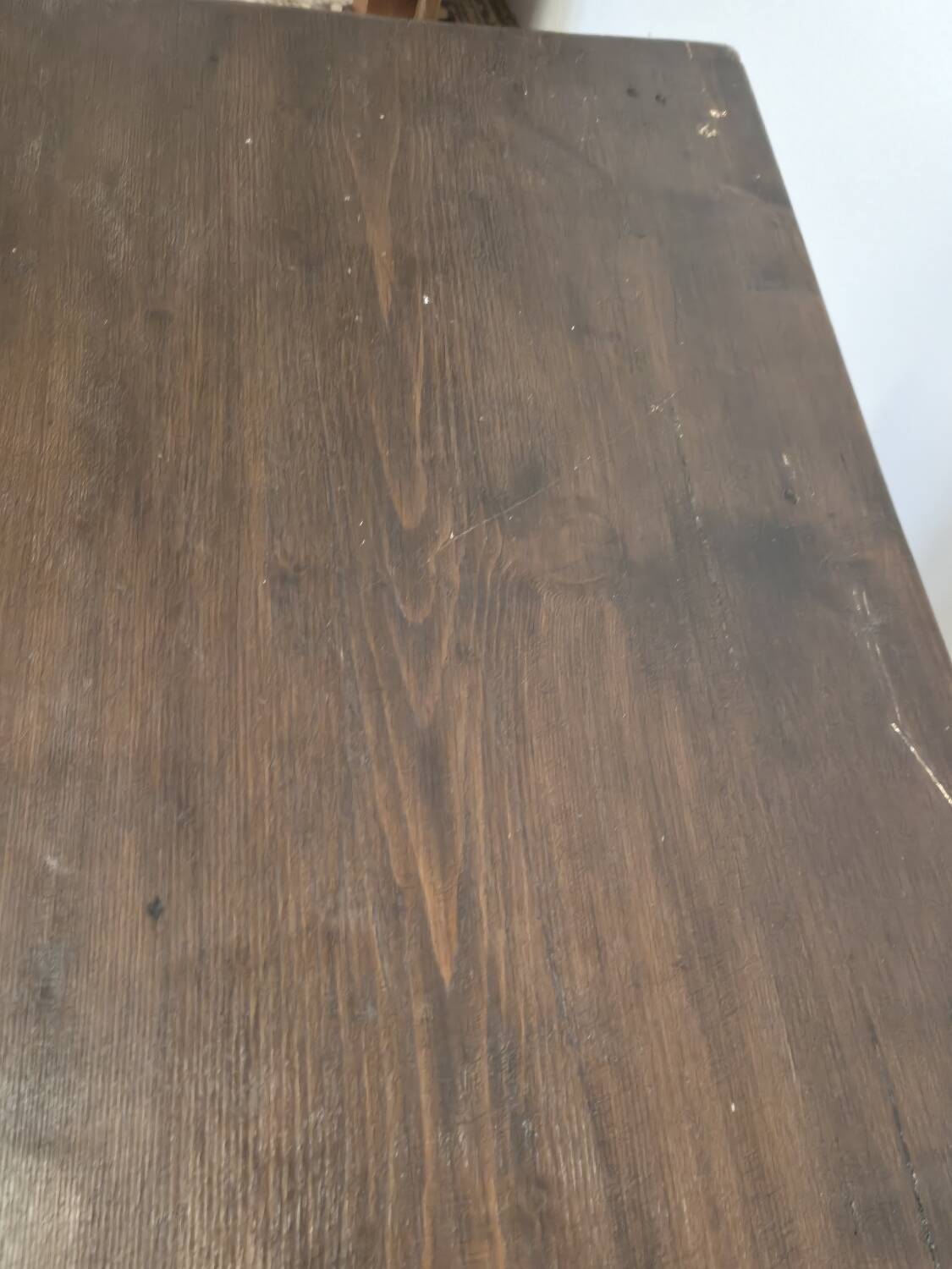 Rustic farmhouse coffee table from the 1900s with two drawers.