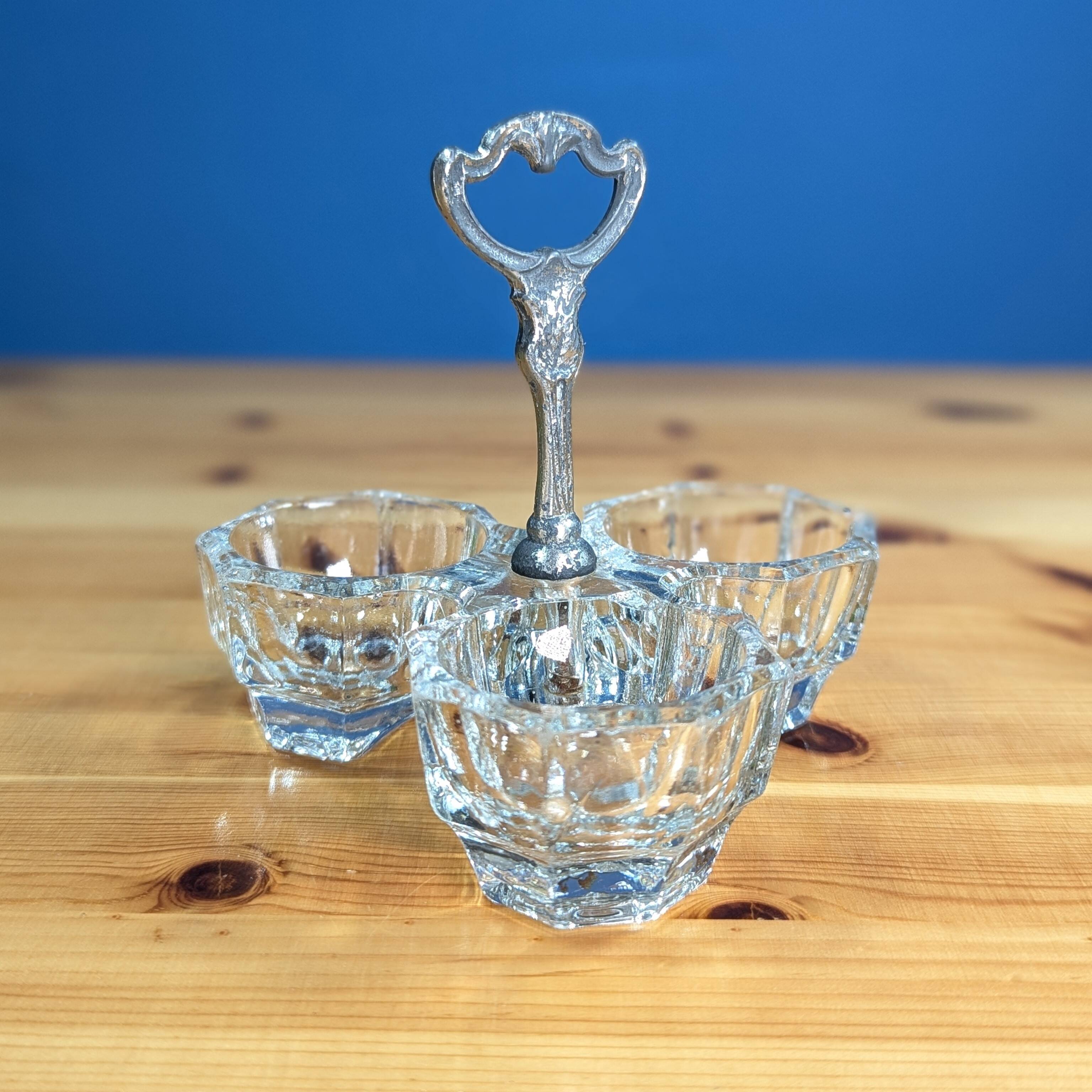 Old Crystal and Silver Metal Salt Cellar Condiments Salt Pepper