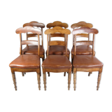 Set of eight late empire chairs in high quality brown leather in mahogany