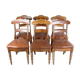 Set of eight late empire chairs in high quality brown leather in mahogany