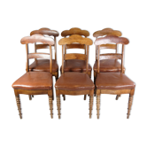 Set of eight late empire chairs in high quality brown leather in mahogany