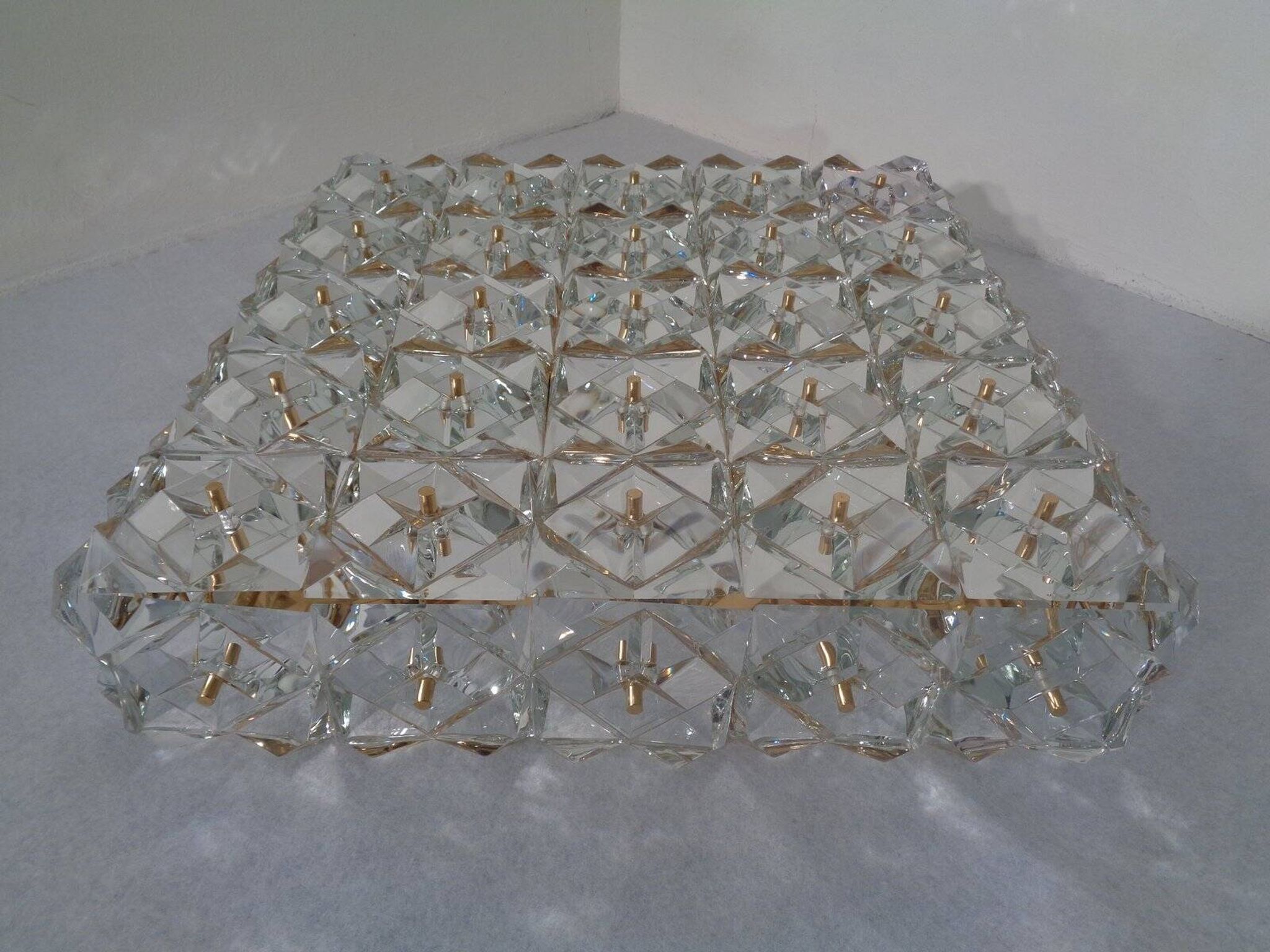 Large Gold-Plated & Crystal Glass Flush Mount from Kinkeldey, Germany, 1970s