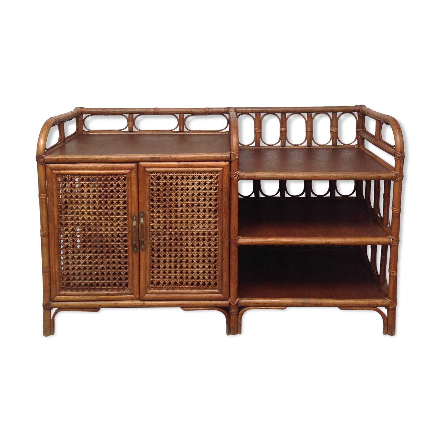Buffet vintage cannage rotin et bois