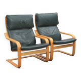 Noboru Nakamura for IKEA — “Points” Armchairs (Pair) — Birch & Leather