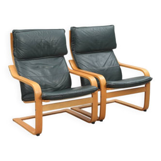 Noboru Nakamura for IKEA — “Points” Armchairs (Pair) — Birch & Leather