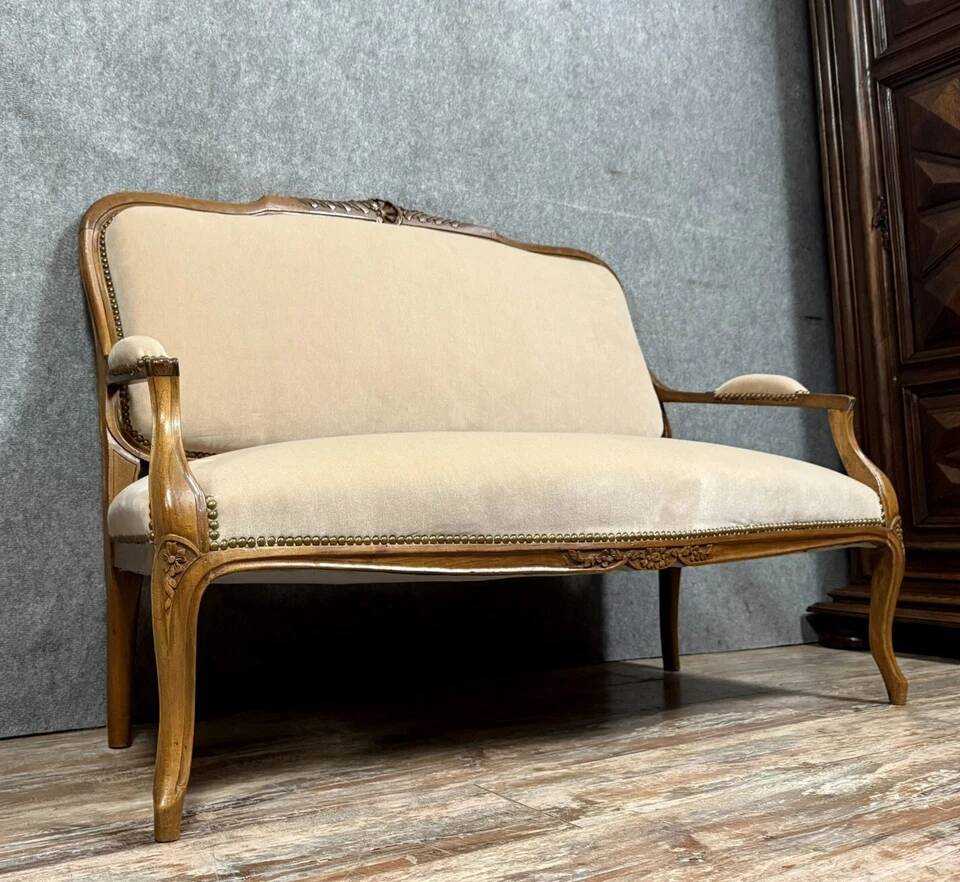 Louis XV style bench in molded and carved wood circa 1900