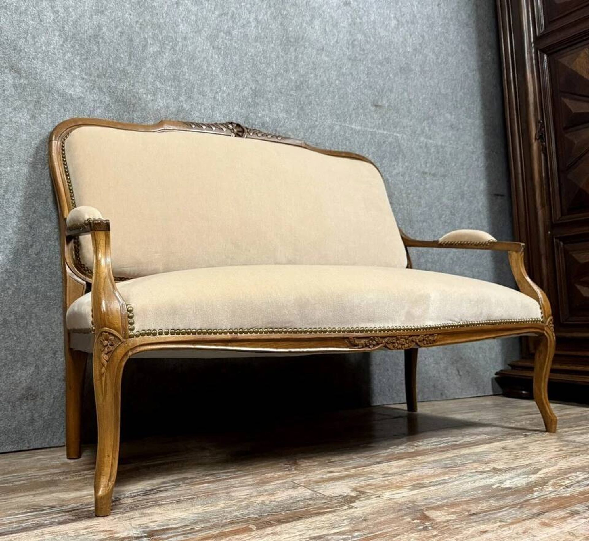 Louis XV style bench in molded and carved wood circa 1900