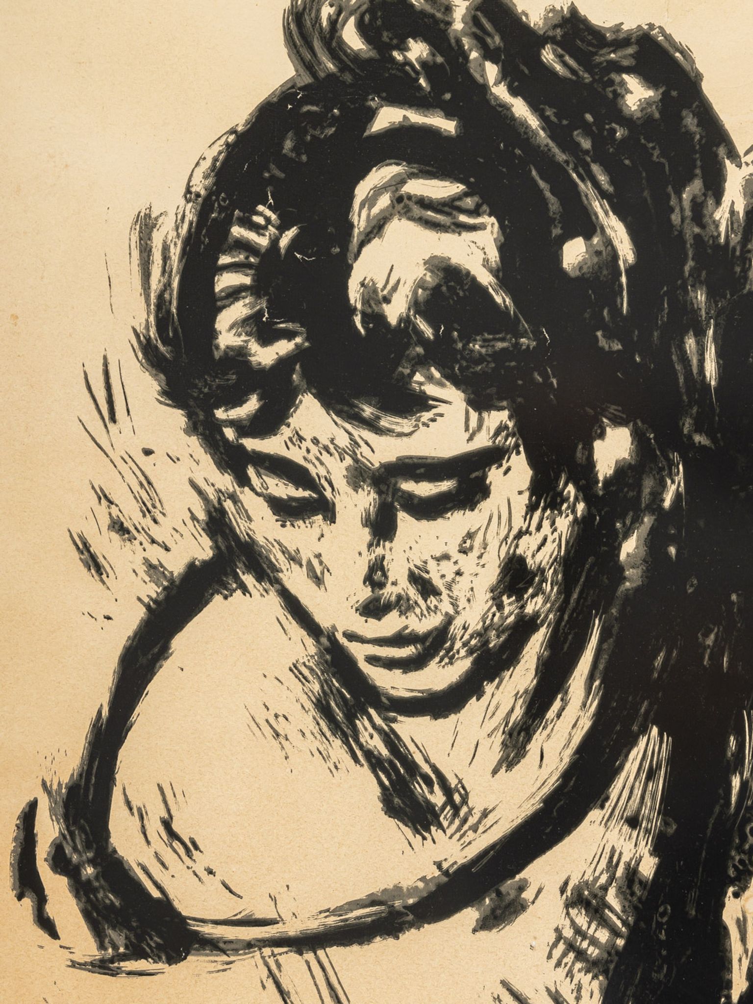 Portrait of a Woman, B/W ink drawing on Paper, 74 x 90 cm