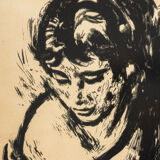 Portrait of a Woman, B/W ink drawing on Paper, 74 x 90 cm
