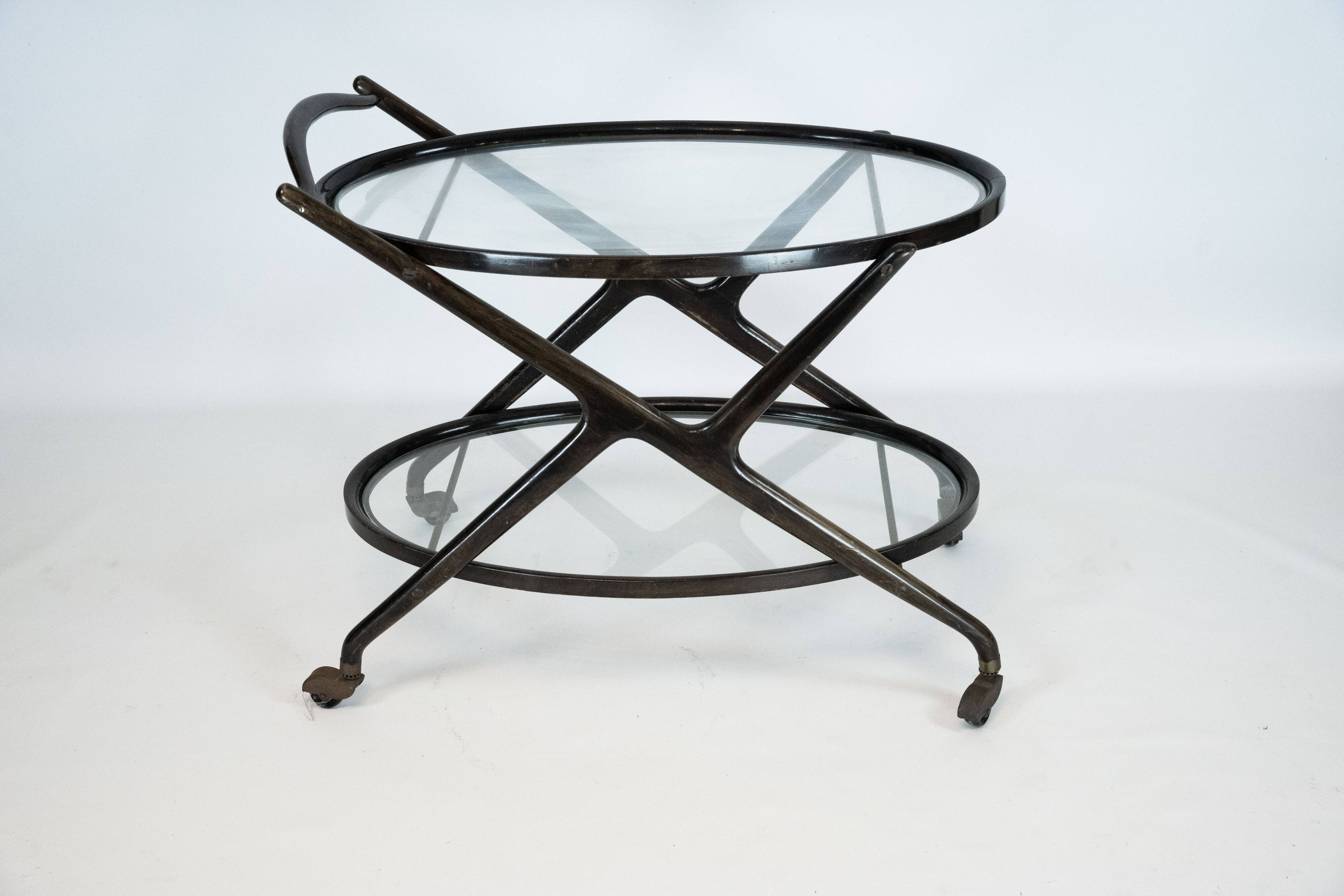Ebonized Wood and Glass Bar Cart by Cesare Lacca, Italy 1950s