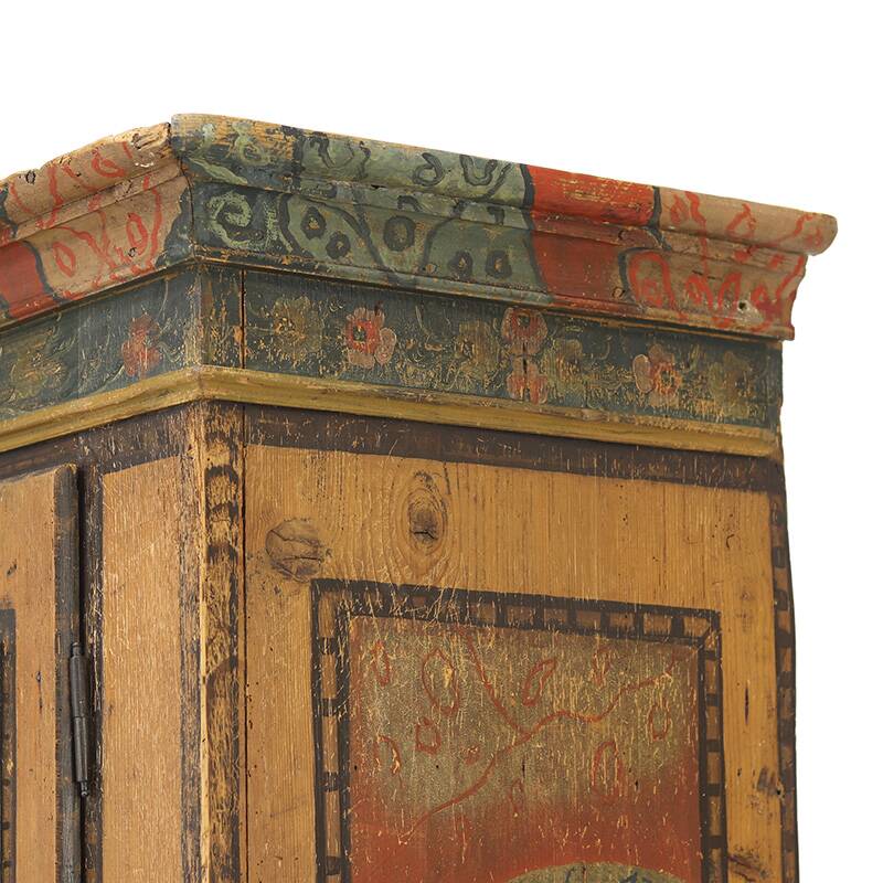 Antique Rustic Farmhouse Folk Art Painted Bridal Cabinet 1822