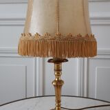 Lampe ancienne en acier doré et abat-jour en nacre années 60-70