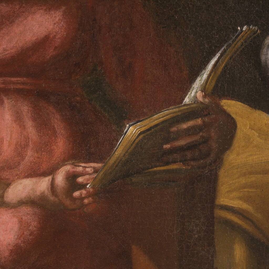 Peinture italienne antique du 17ème siècle, Sainte Famille.