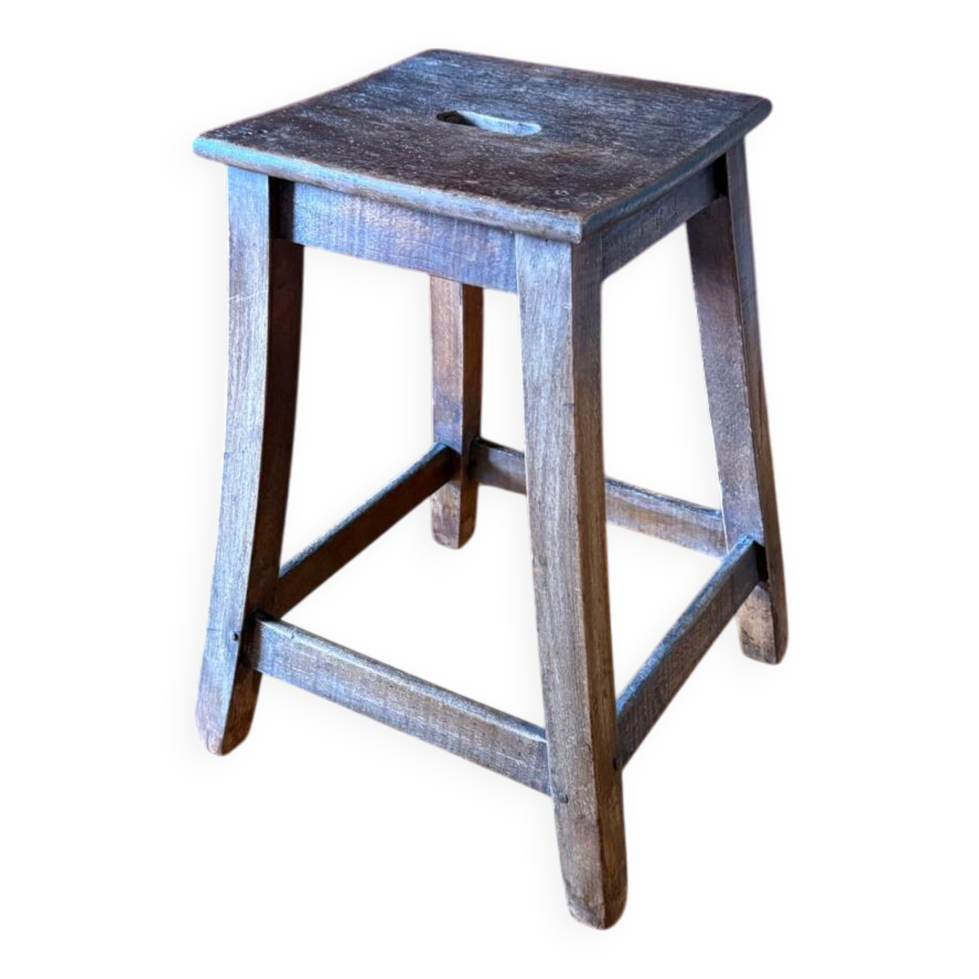 Old workshop stool, solid wood kitchen