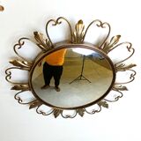 Miroir vintage en laiton à motif soleil des années 1960