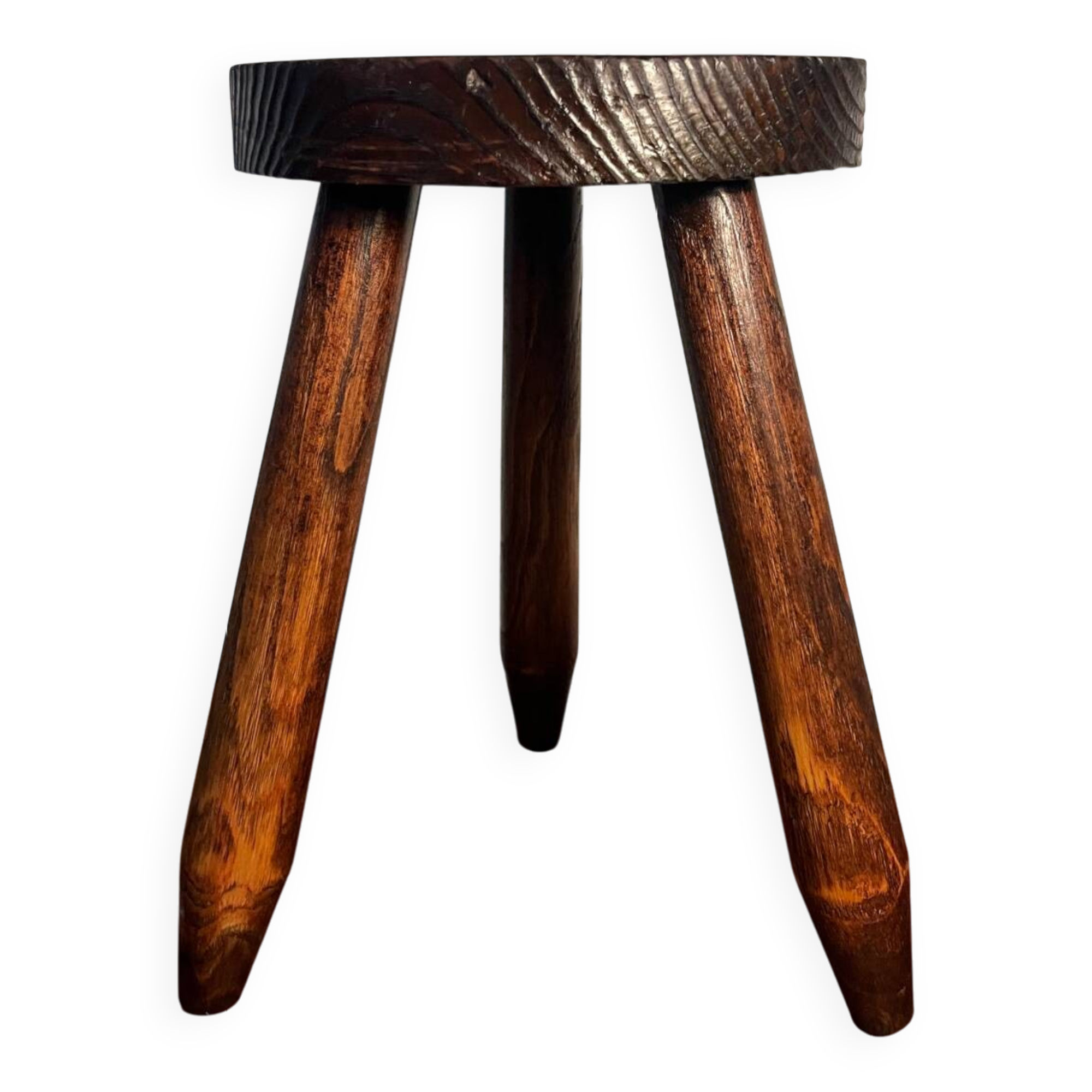 Round wooden tripod stool