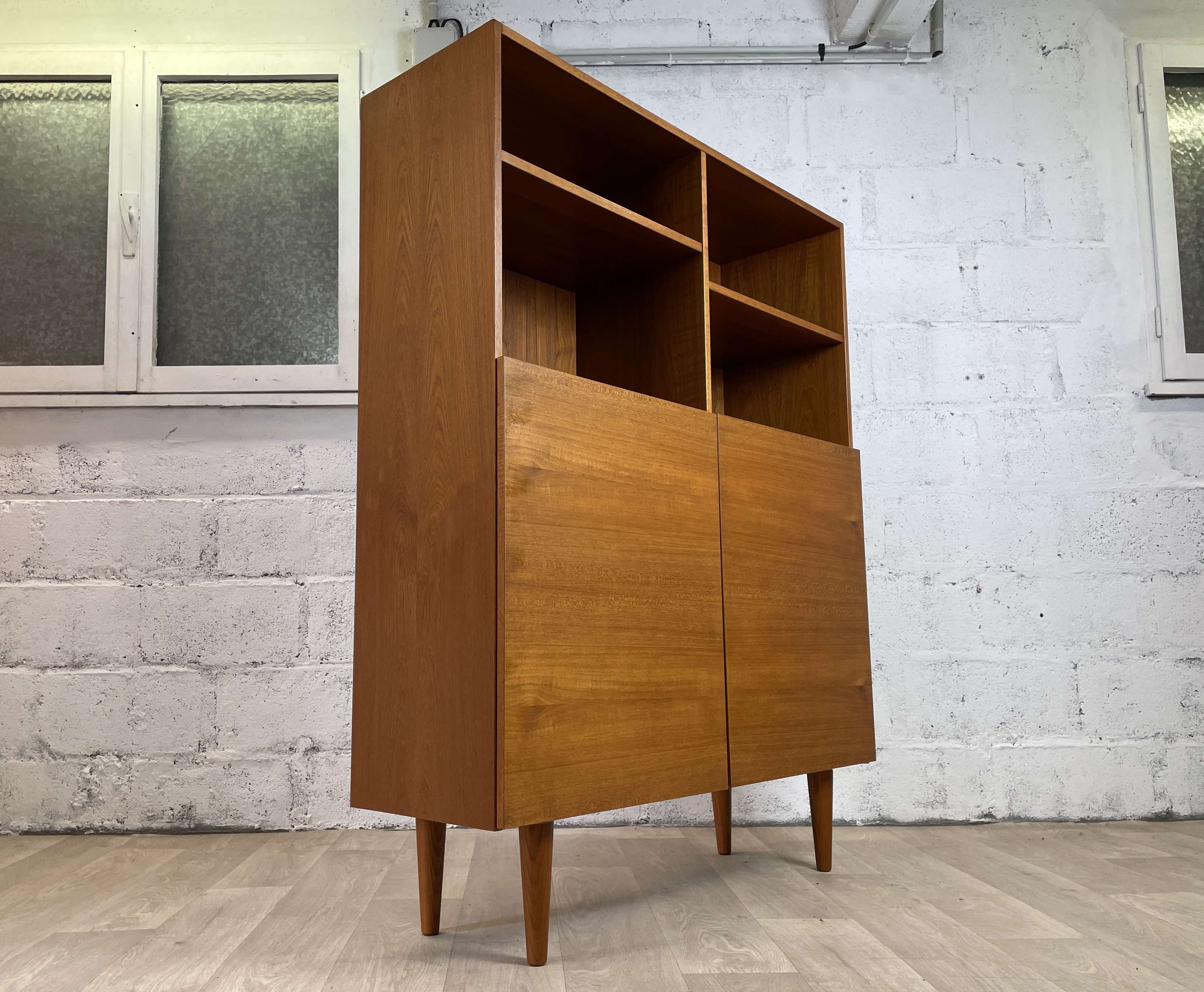 Large vintage Scandinavian teak bookcase, 60s