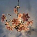 Chandelier with mourn glass pink flowers , 1970s