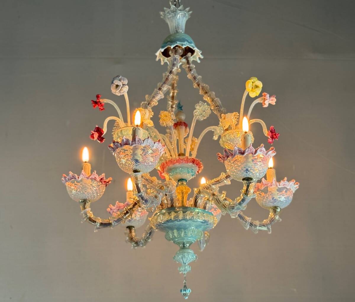 Venetian Rezzonico chandelier in multi-colored Murano glass, circa 1900