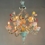Venetian Rezzonico chandelier in multi-colored Murano glass, circa 1900