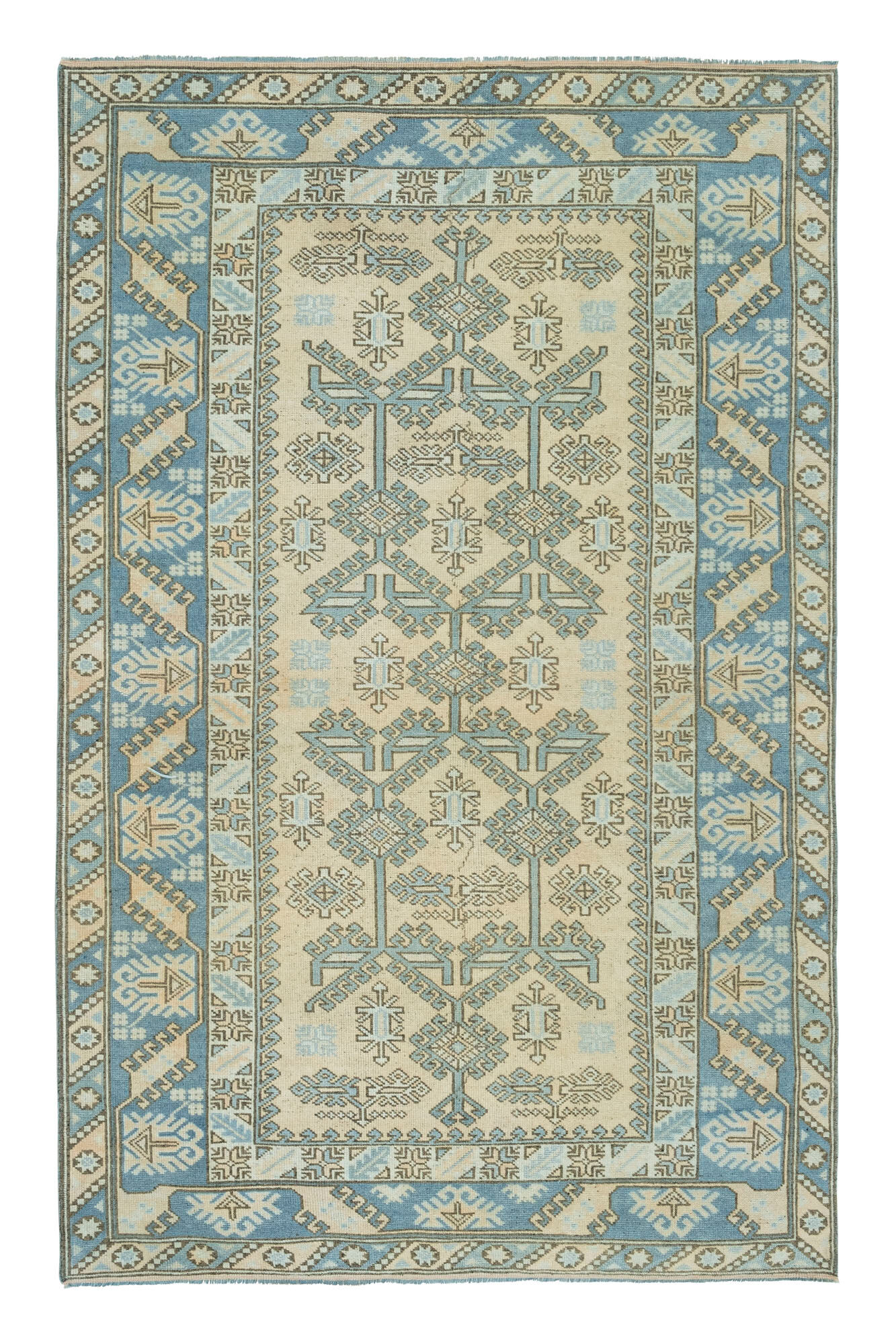 Vintage Faded Turkish Handmade Blue Wool Rug 4'7" X 7'7"