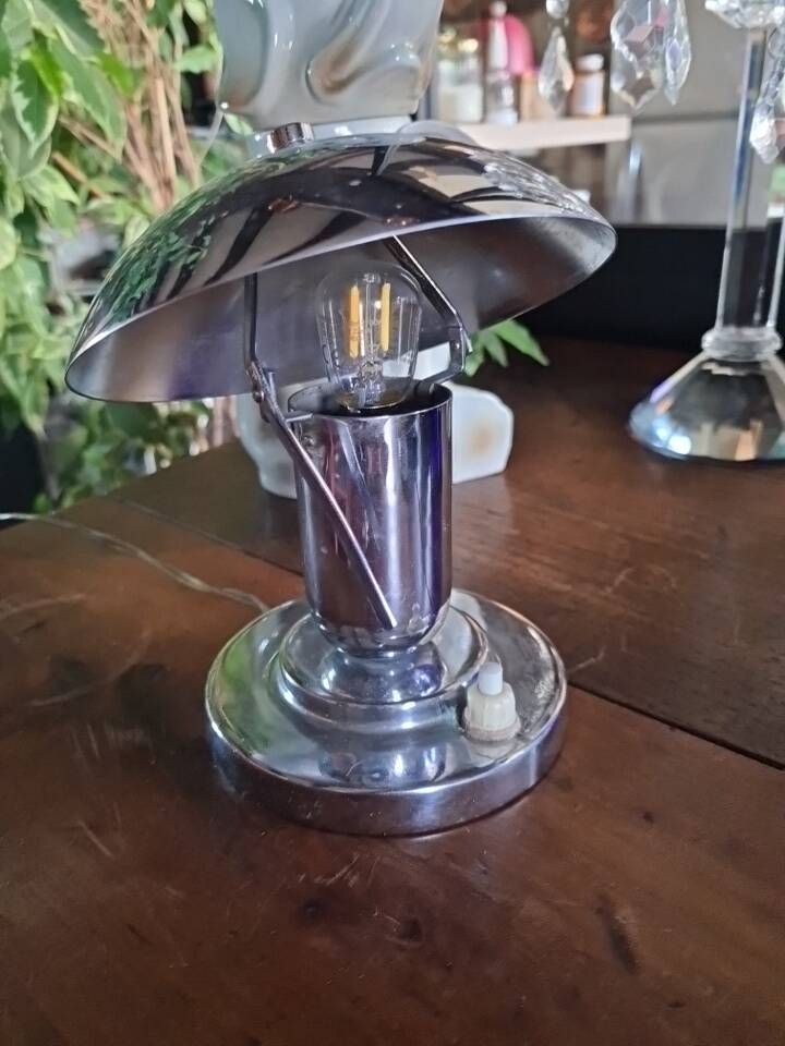 Bauhaus style chrome-plated metal mushroom bedside lamp