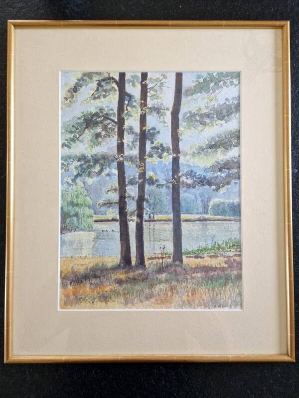 Gabriel Kissling (Né en 1915), artiste Suisse - Aquarelle sur papier - ''Paysage en forêt'' - Signée