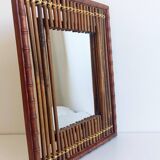 Antique French Art Deco Bamboo and Wood Wall Mirror, Early 20th Century