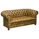 Canapé Chesterfield en cuir teint à la main, victorien rempli de crin de cheval