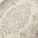 Handmade beige & brown floral  vintage rug