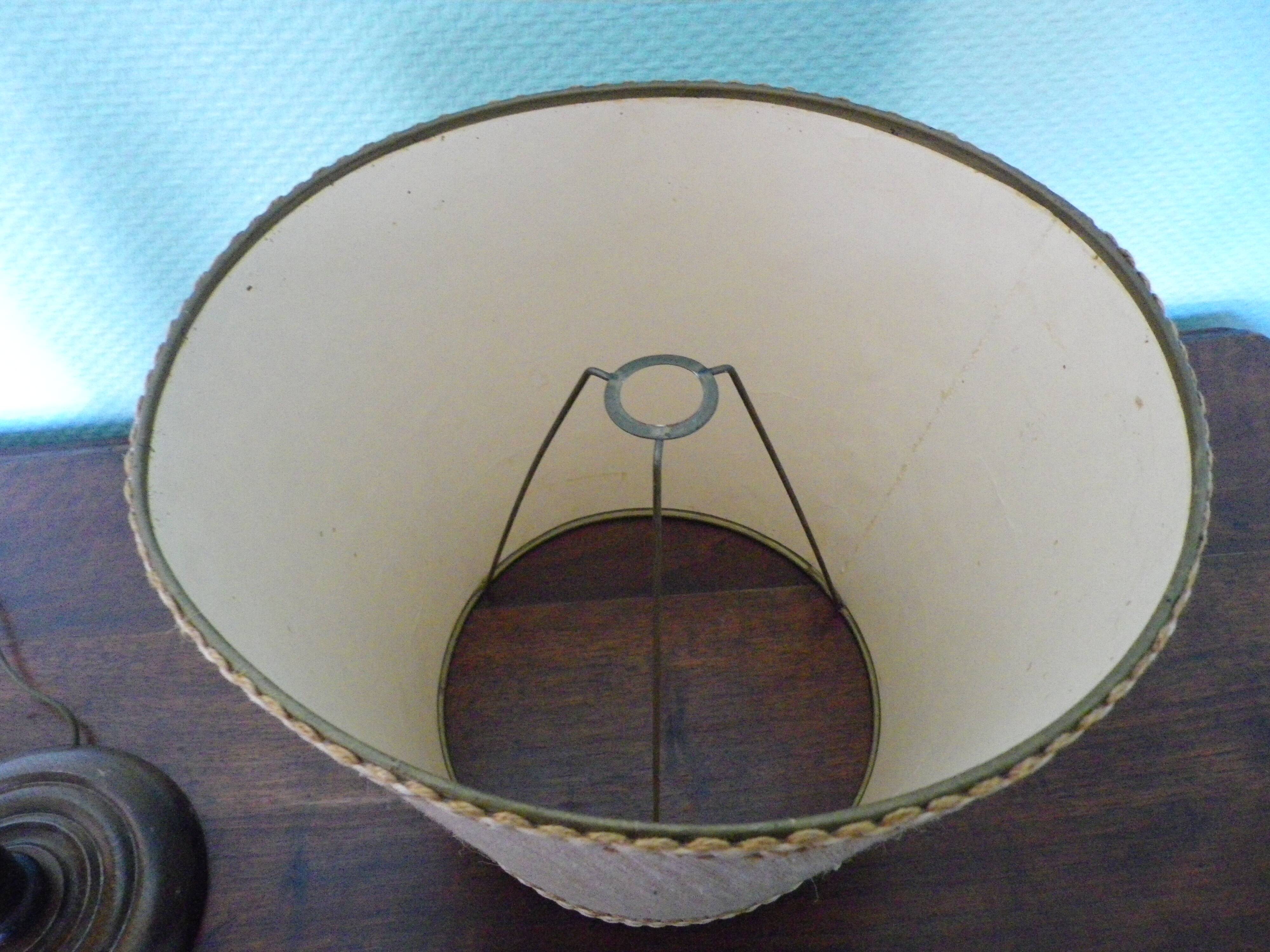 Wooden Desk Lamp with Geometric Design and Fabric Shade, France