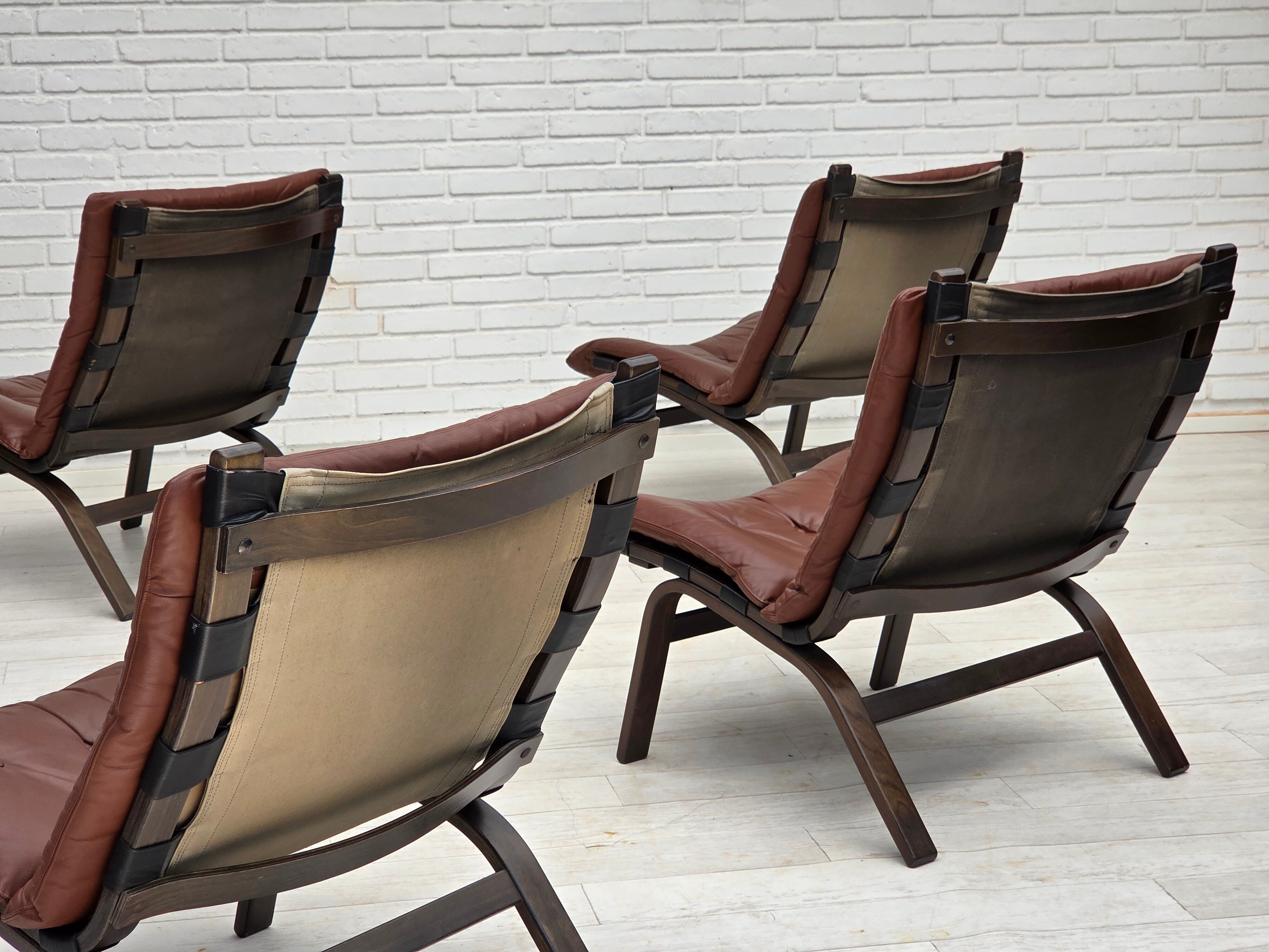 1970s, Danish loungechair by Farstrup, leather, canvas, bent wood.