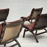 1970s, Danish loungechair by Farstrup, leather, canvas, bent wood.